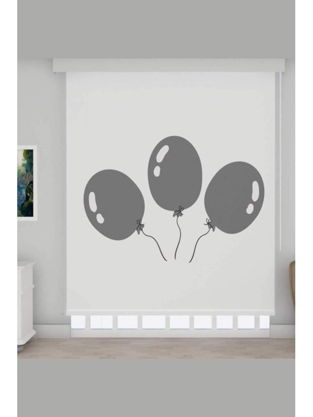 BALON DESENLİ AÇIK ZEMİN BEBEK ODASI BASKILI STOR PERDE SET-1024 - BALON
