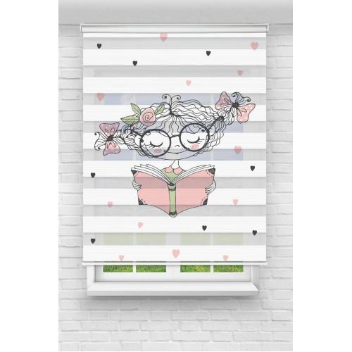 Kitap Okuyan Kız Baskılı Zebra Perde