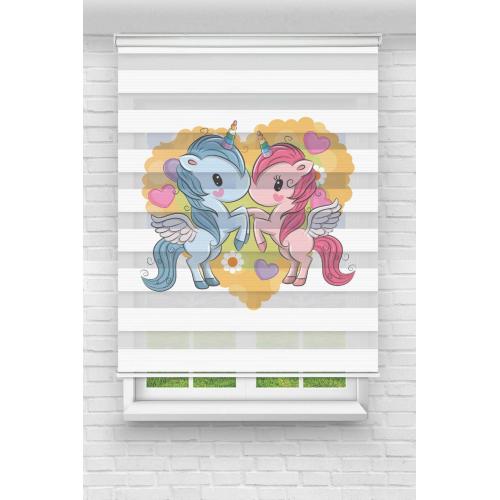 Prens ve Prenses Unicorn Baskılı Zebra Perde