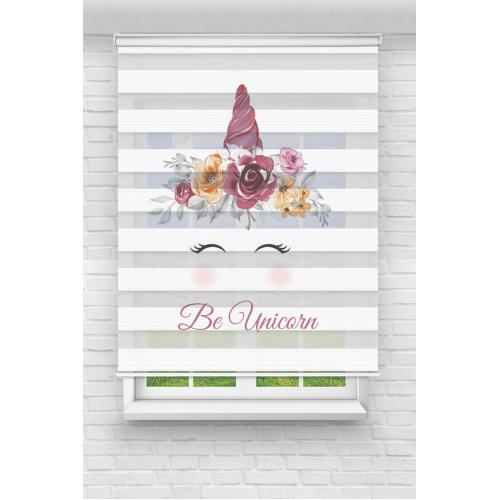 Çizgi Unicorn Baskılı Zebra Perde
