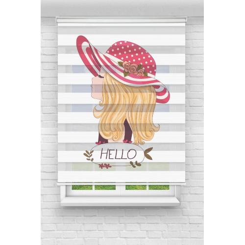 Tatil Şapkalı Kız Baskılı Zebra Perde