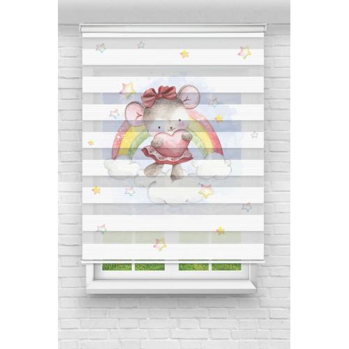 Minik Tavşan Baskılı Zebra Perde