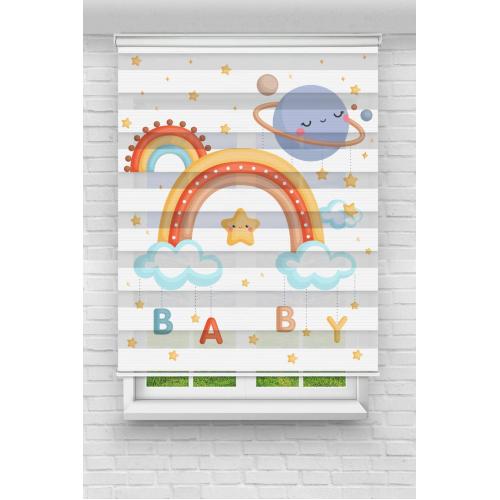 Gökkuşağı Baby Desenli Zebra Perde