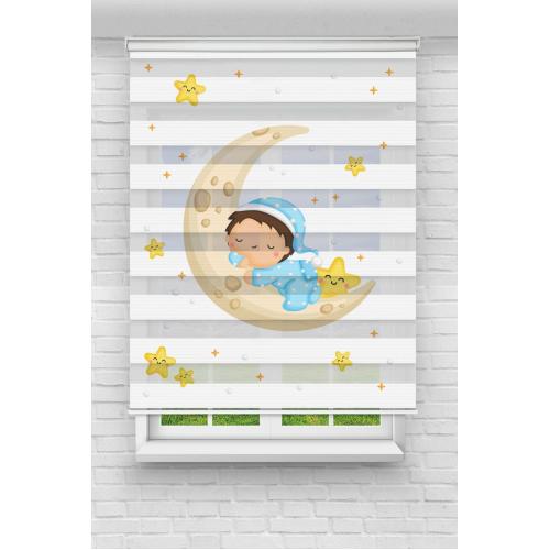 Uyuyan Bebek Desenli Zebra Perde