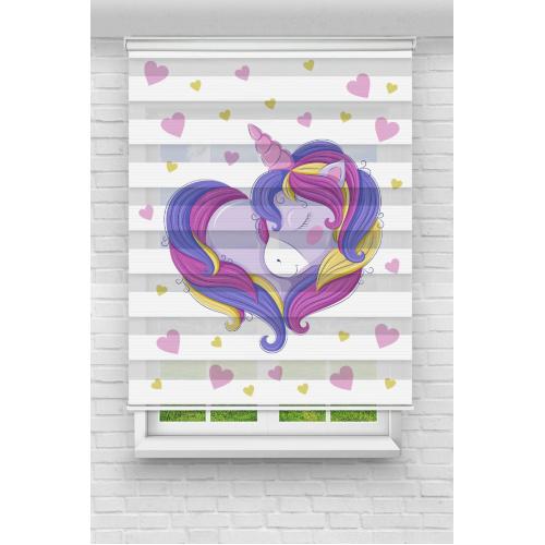 Mor Unicorn Desenli Zebra Perde