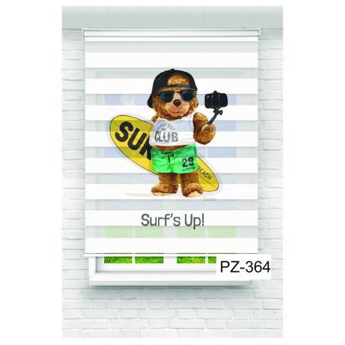 Surf Yapan Ayıcık Baskılı Zebra Perde
